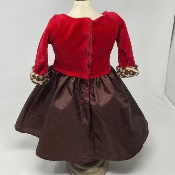 American Girl Chocolate Cherry Party Dress Gown Leopard Trim - Picture 8 of 13